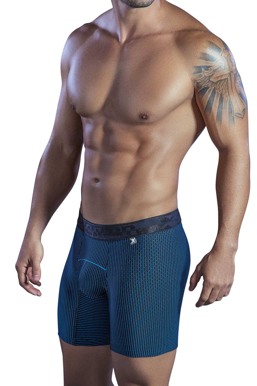 XTREMEN Blue-Black Pinstripe Microfiber Boxer Brief