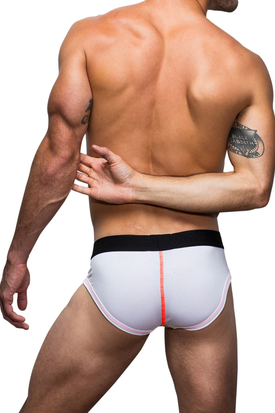 Marco Marco White & Neon Orange Stitched Brief