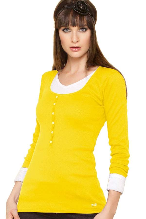 Fiory Yellow Ribbed Long Sleeve Henley