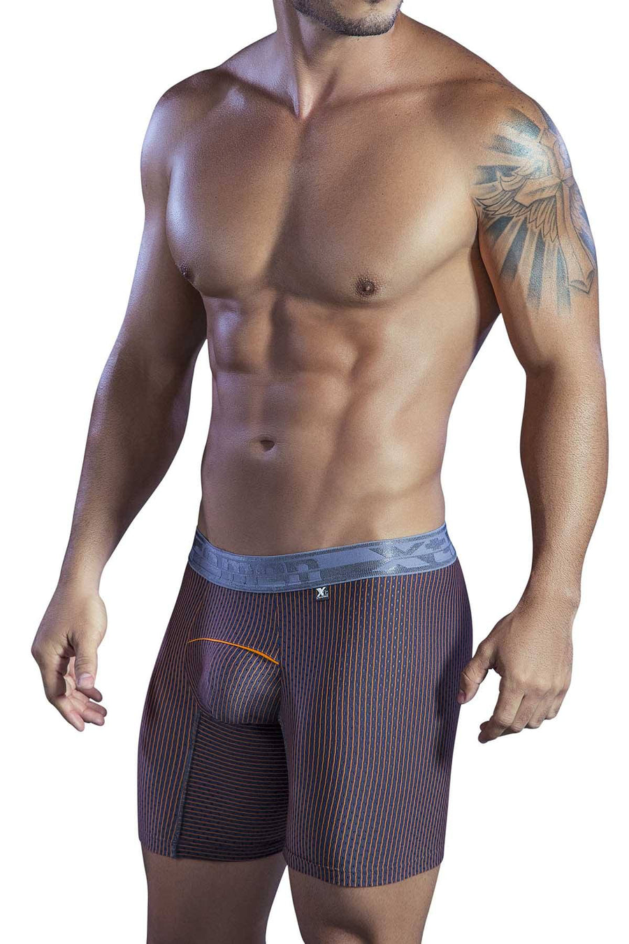XTREMEN Grey/Orange Pinstripe Microfiber Boxer Brief