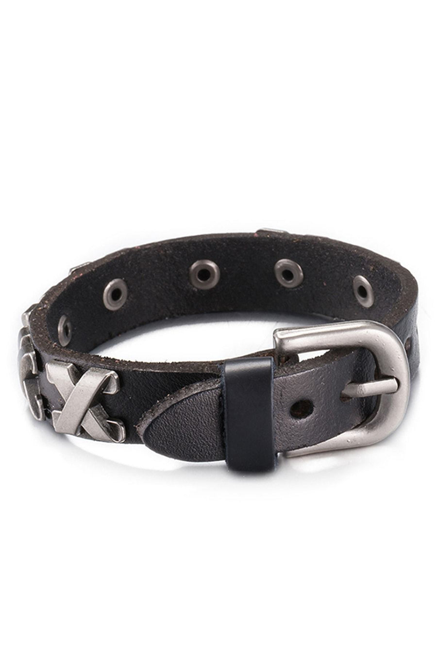 Black Genuine Leather "X" Bracelet
