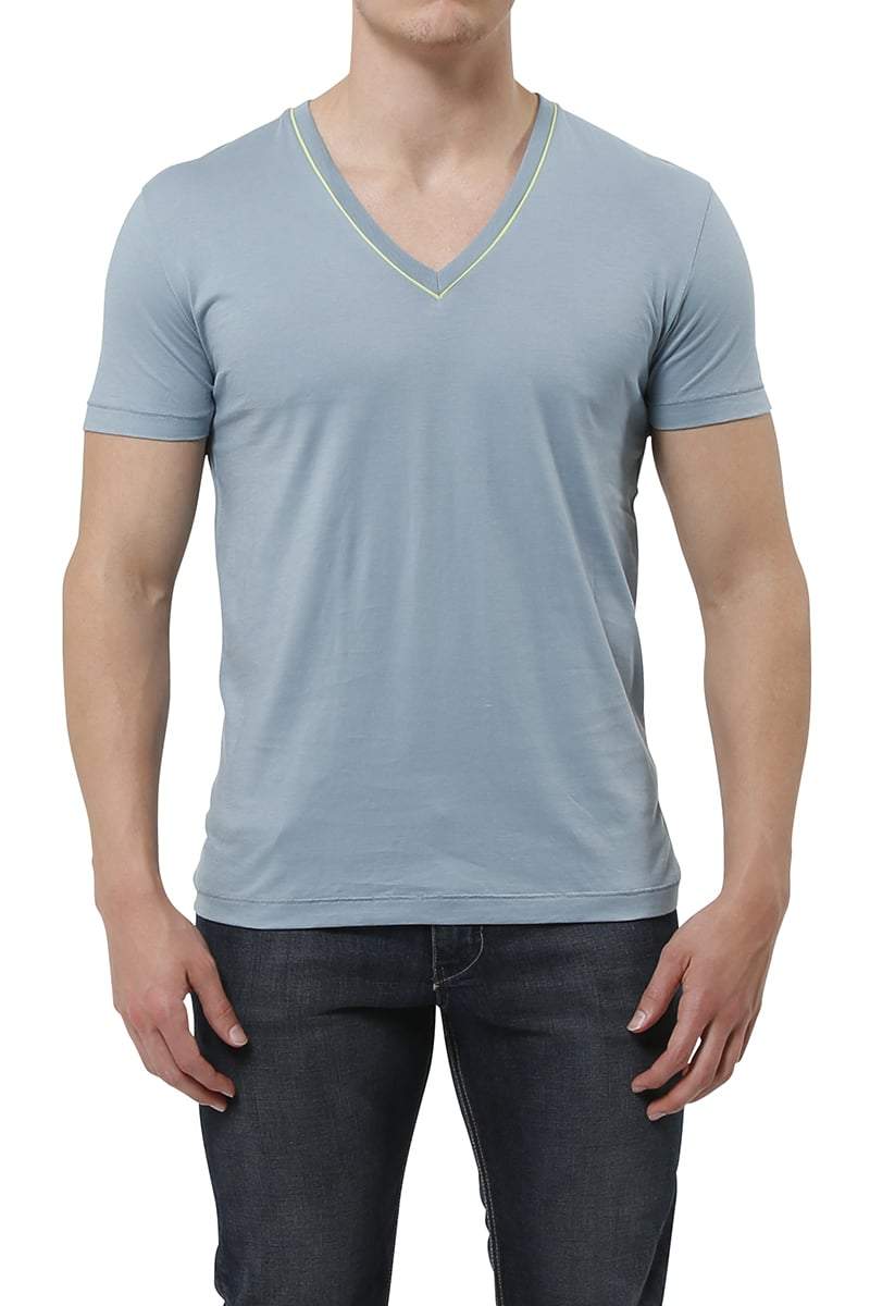 C-IN2 Buff Blue Pop Color V-Neck Shirt