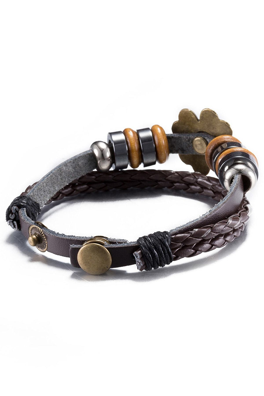 Brown Leather Infinity Flower Bracelet