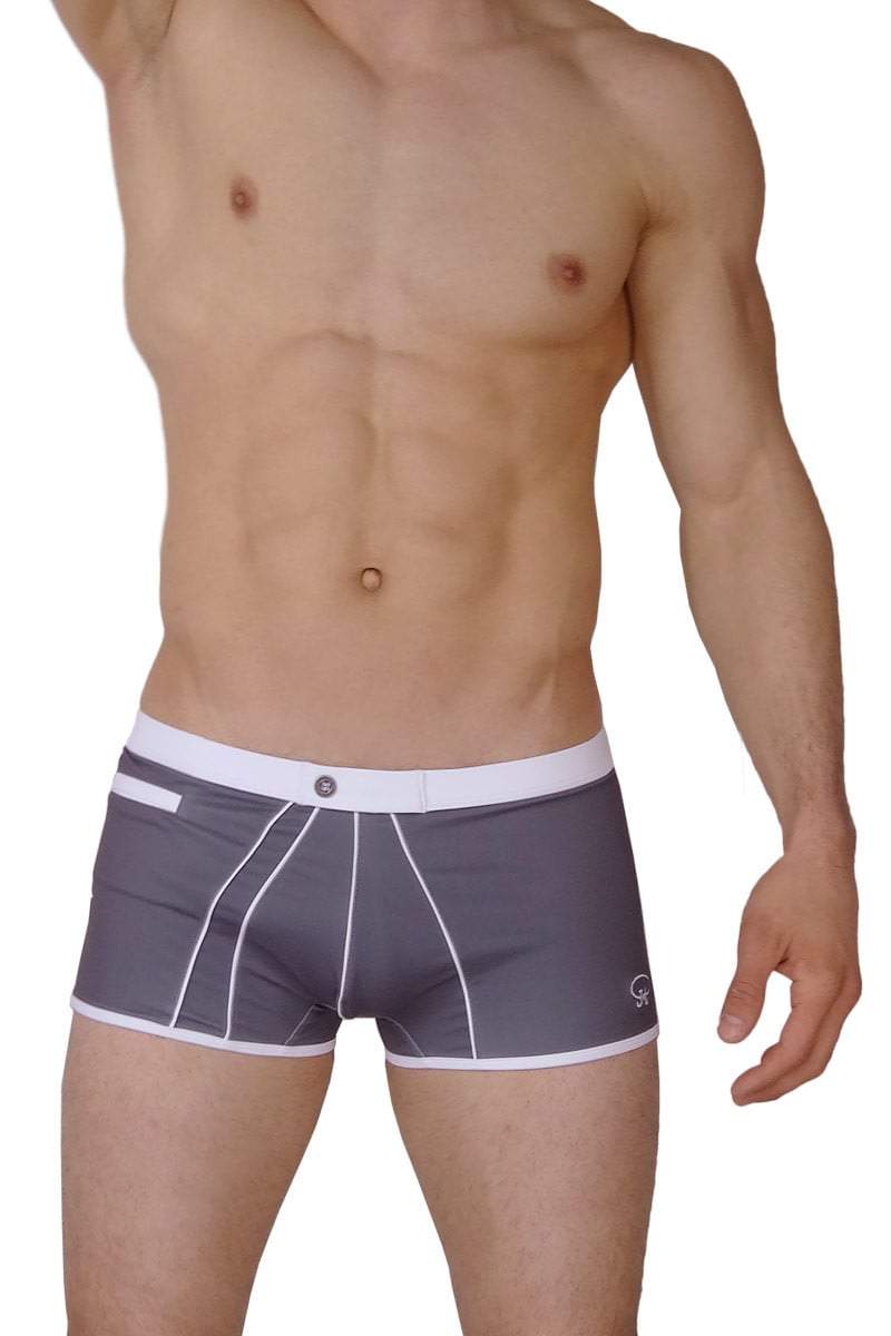 James Tudor Grey & White Retro Swim Trunk