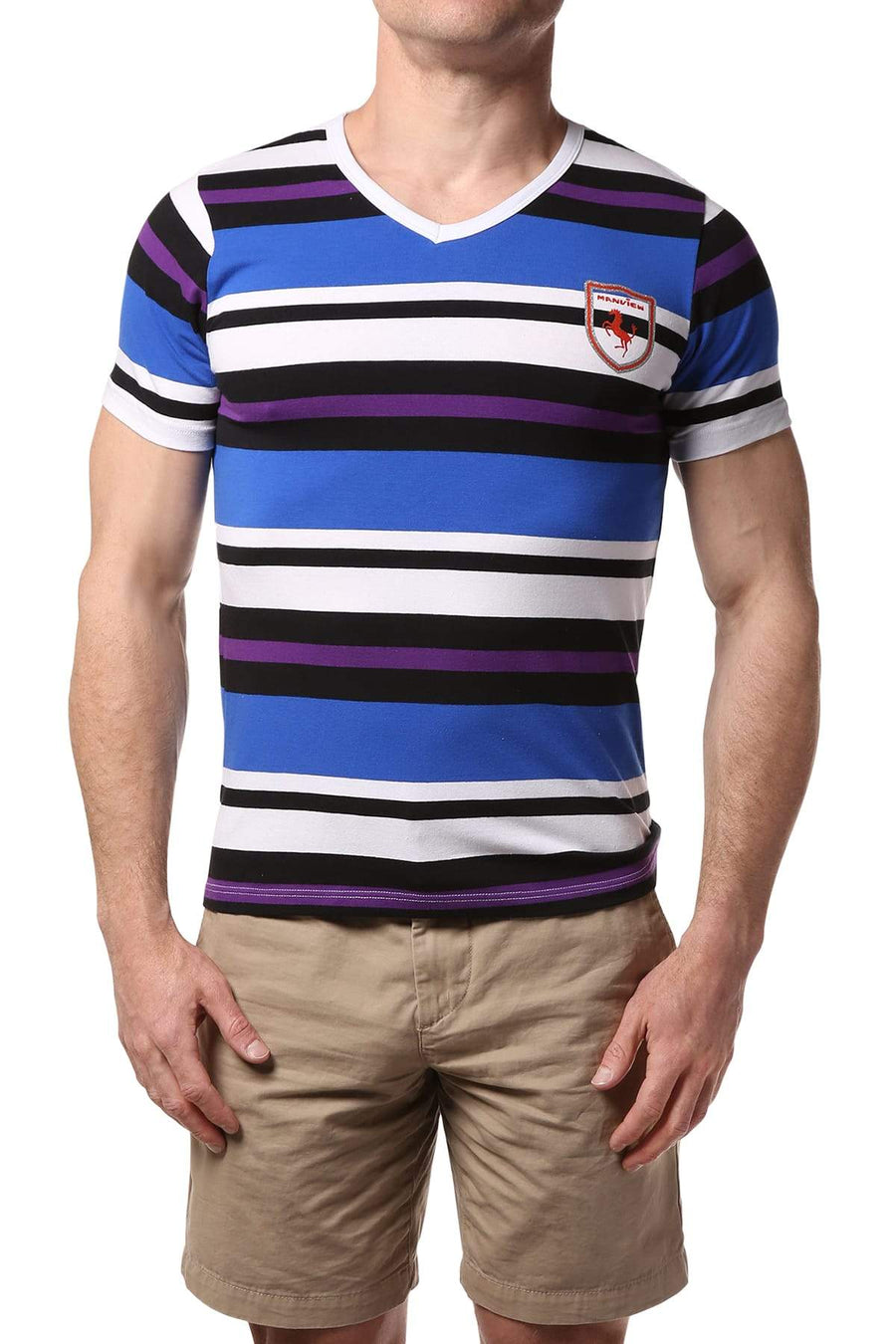Manview Blue Striped V-Neck Tee
