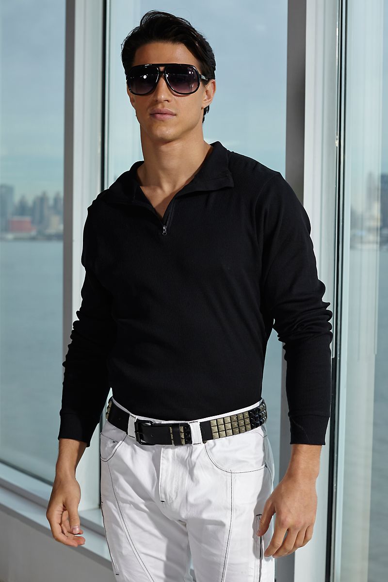 P.O.V. Black Basic-Zip Mock Turtleneck