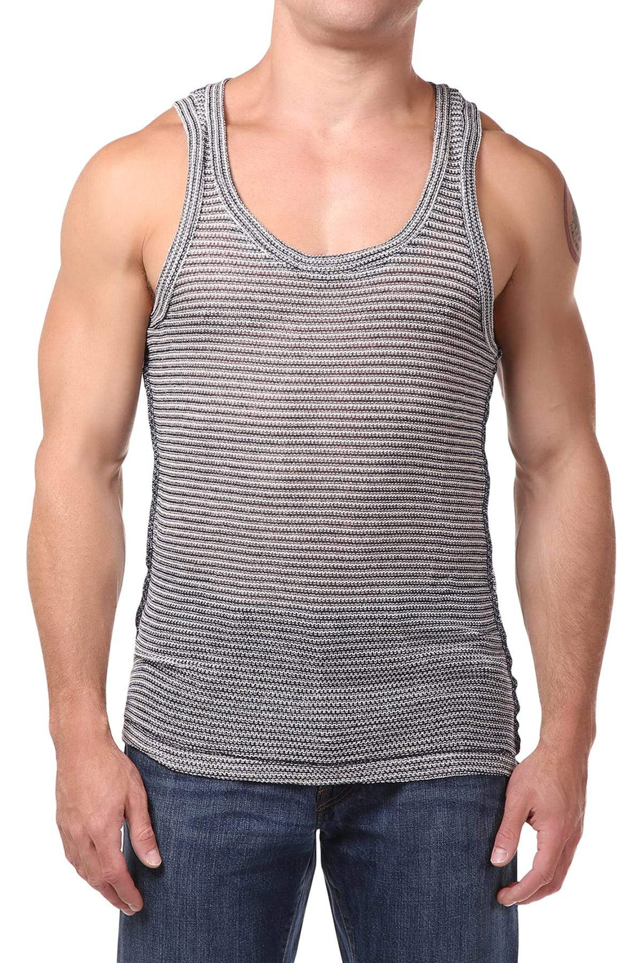 Pistol Pete Navy & White Stripe Versus Tank Top