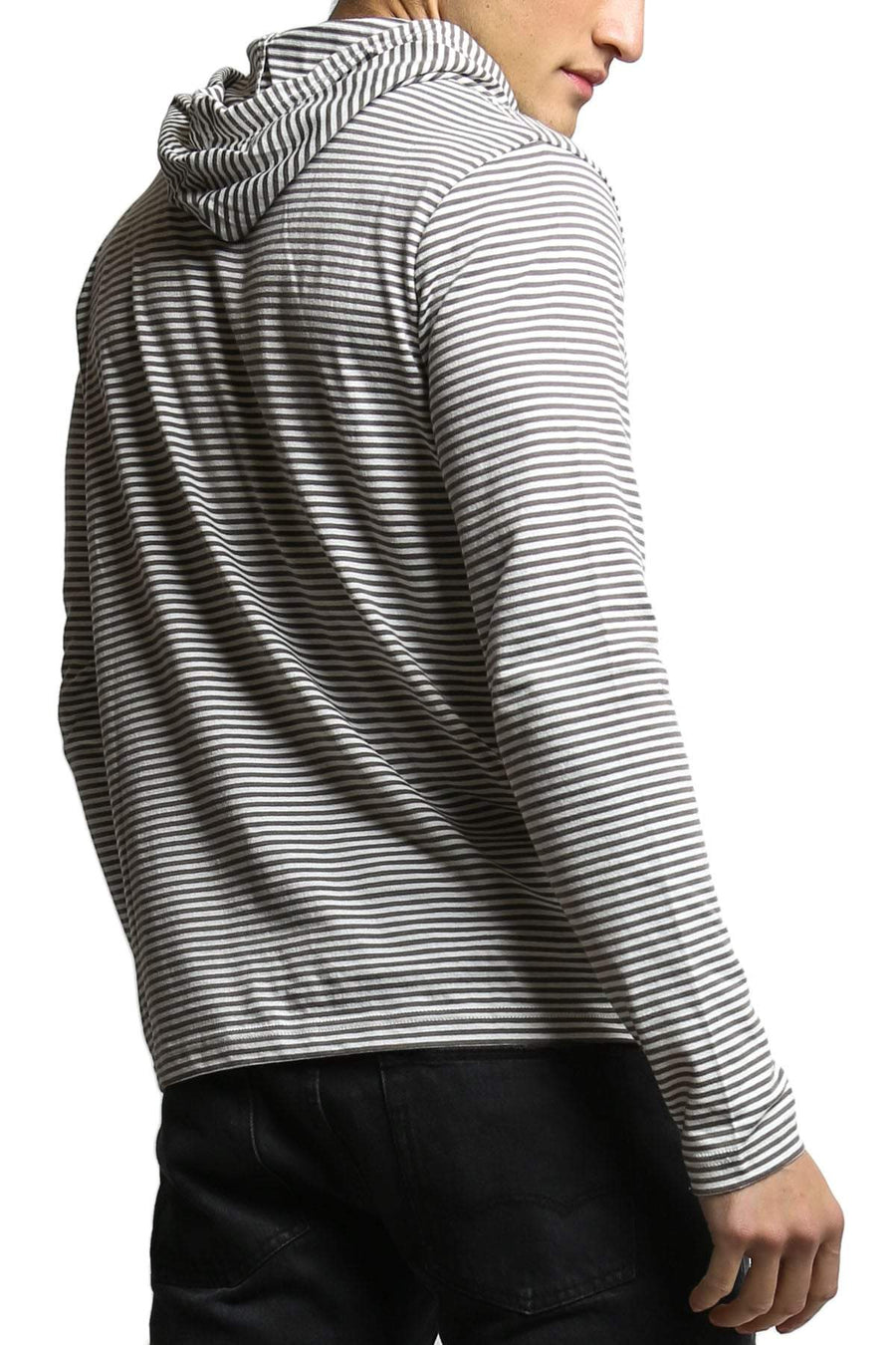 00 Nothing Grey Stripe Flower Flood Hooded Shirt