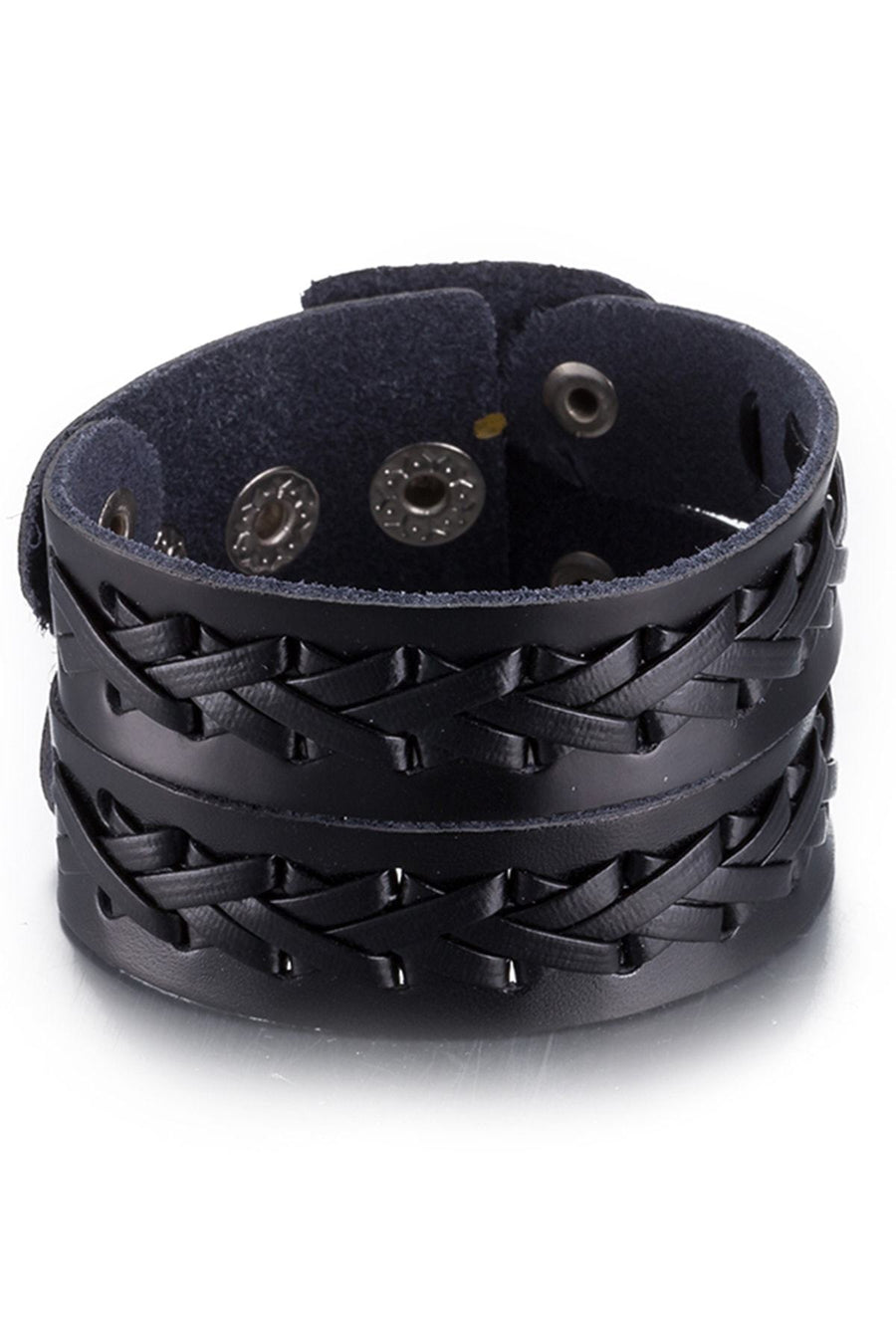 Black Leather Bradded Wrapped Bracelet