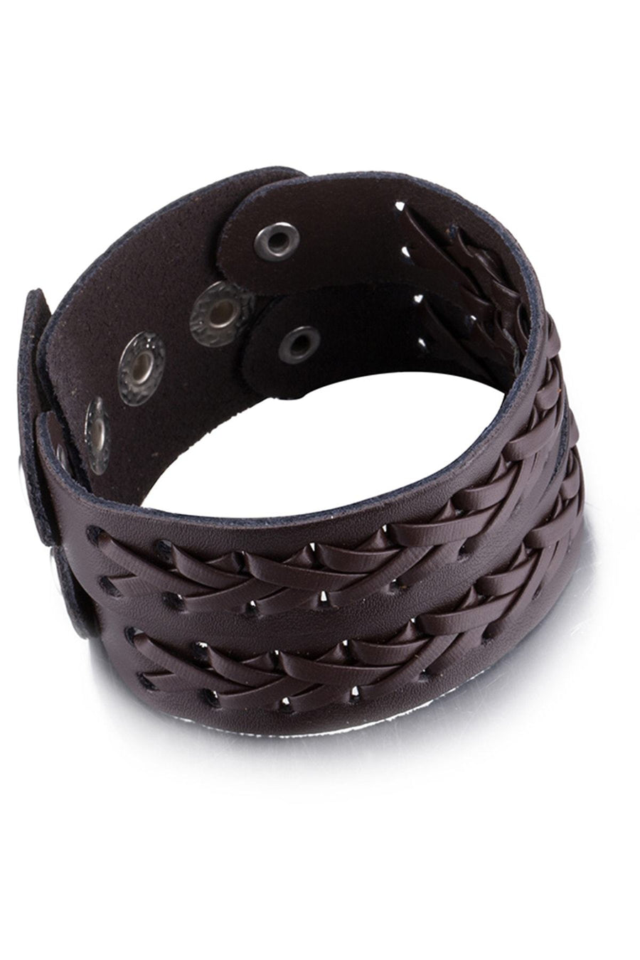 Brown Leather Bradded Wrapped Bracelet