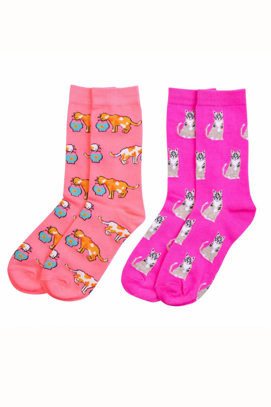 Sofra Kitties & Fish Novelty Crew Socks 2-Pairs