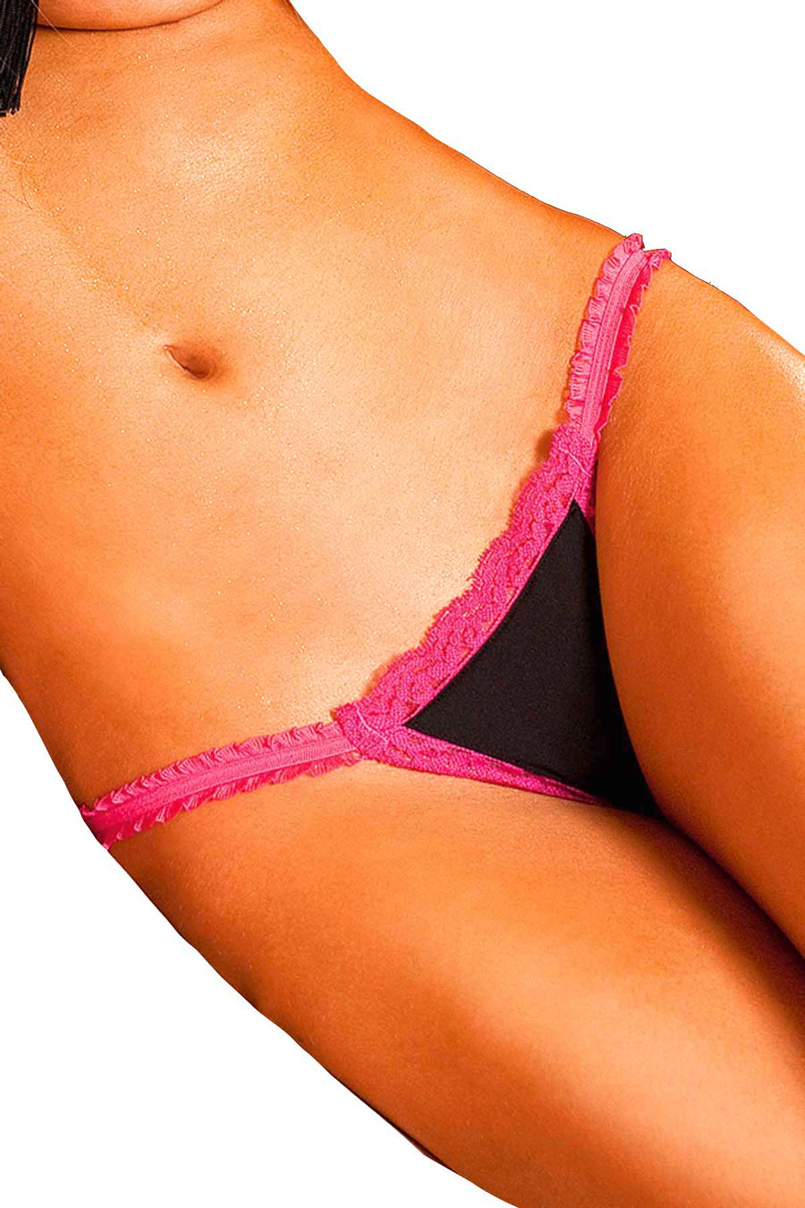 Baci Black & Pink Microfiber & Lace G-String