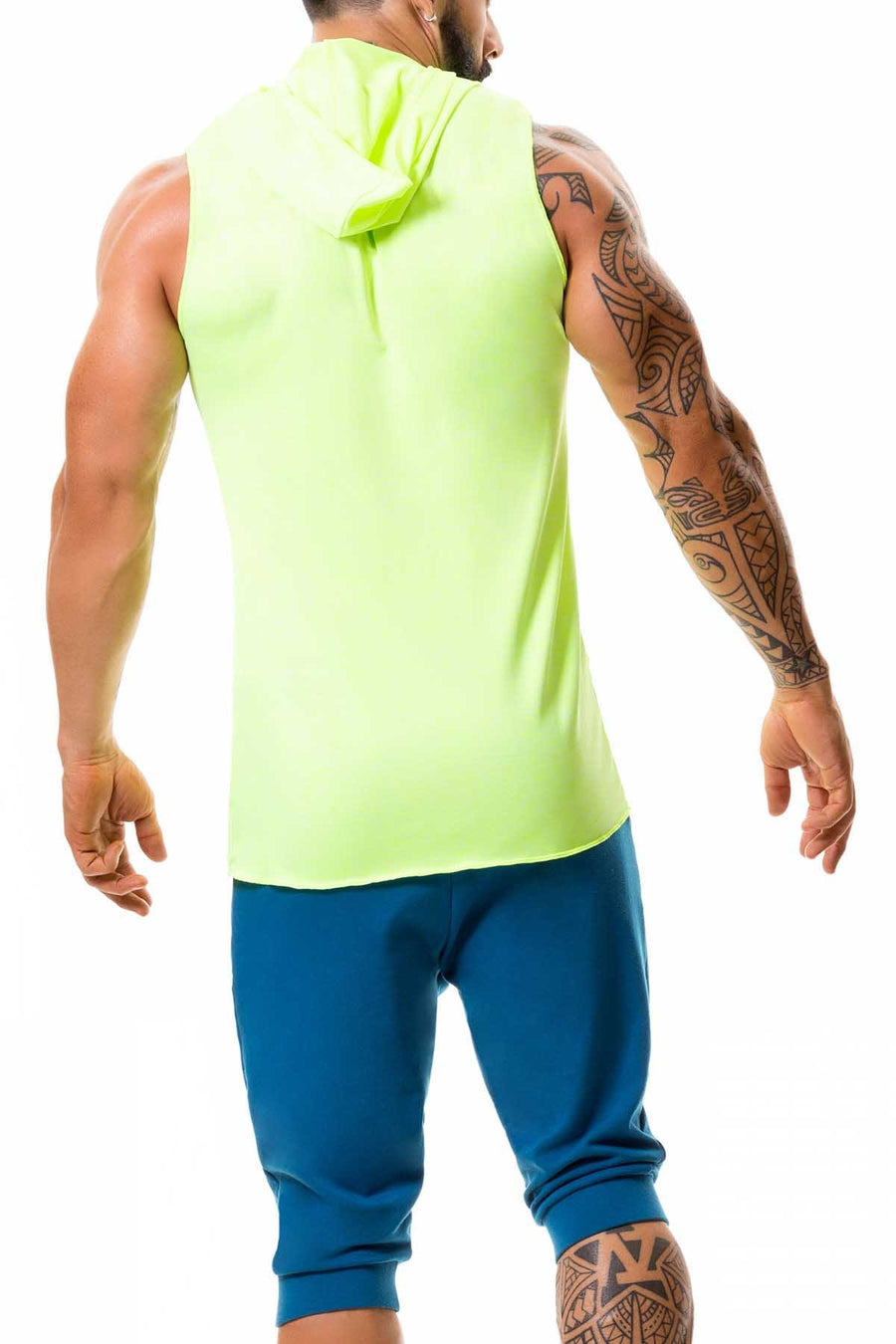 Jor Neon-Green Stereo Hooded Tank Top