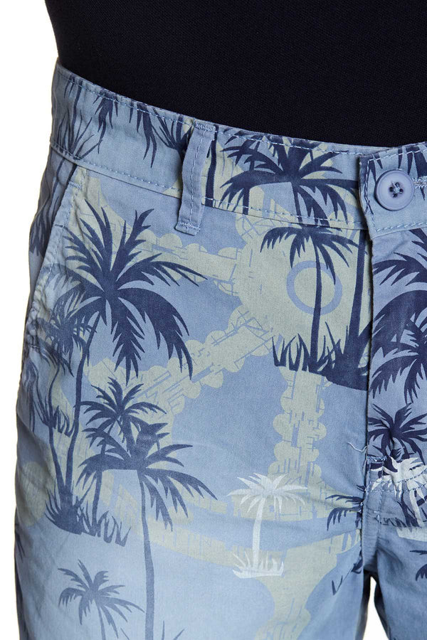 Pop Icon Blue Palms Floral Flat Front Short