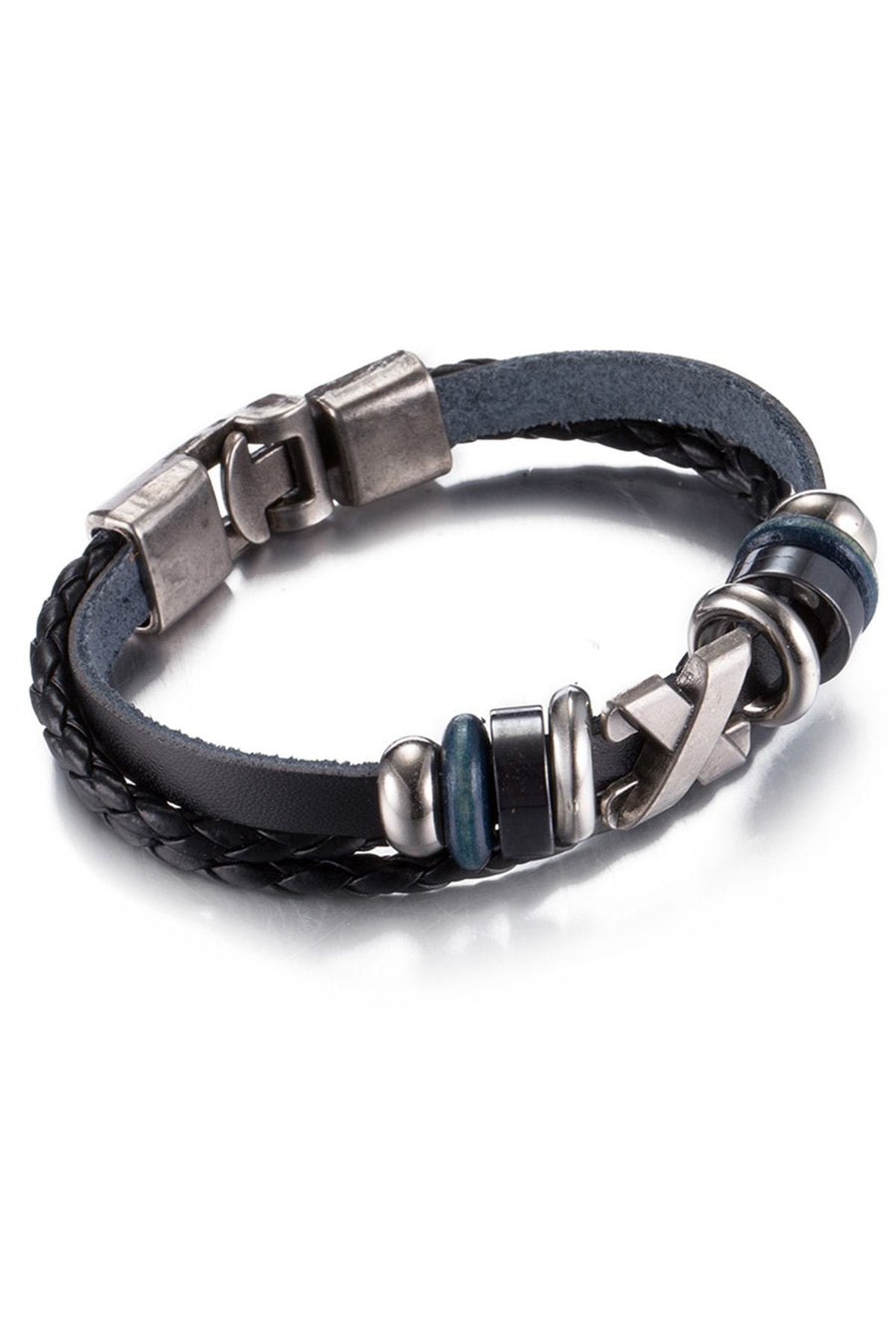 Vintage Black Cross Leather Bracelet