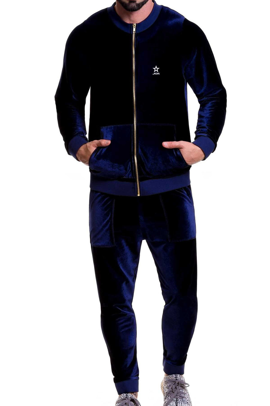 Jor Navy-Blue Velvet Zip-Jacket