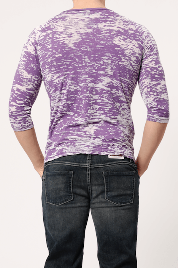 Y.M.L.A. Purple Burnout V-Neck 3/4 Length Tee