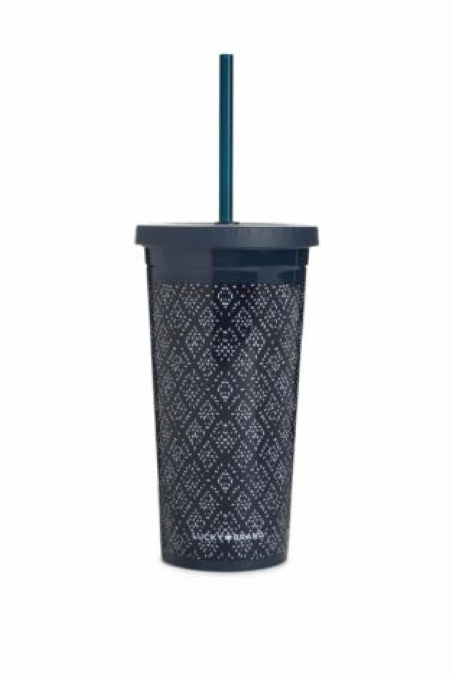 Lucky Brand Indigo Dye Printed Tumbler with Straw