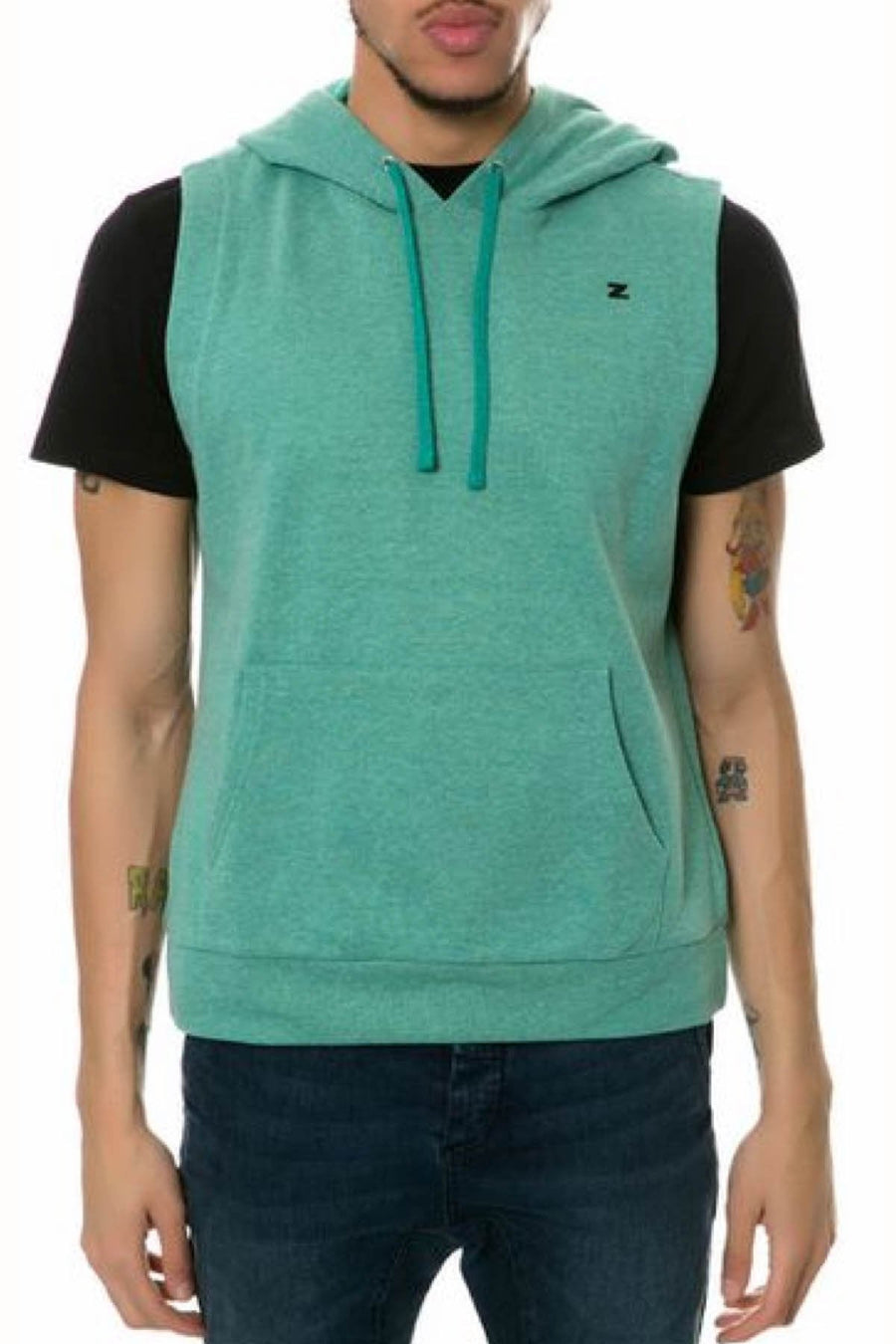 Zutoq Green Zasted Sleeveless Hoodie