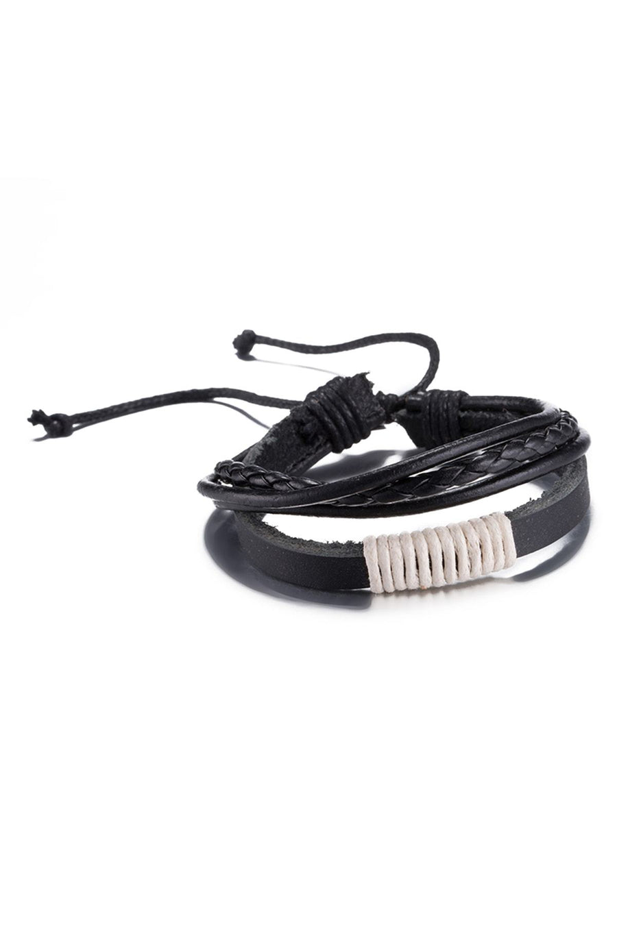 Black & White Vintage Fashion Strap Leather Rope Wristband Bracelet