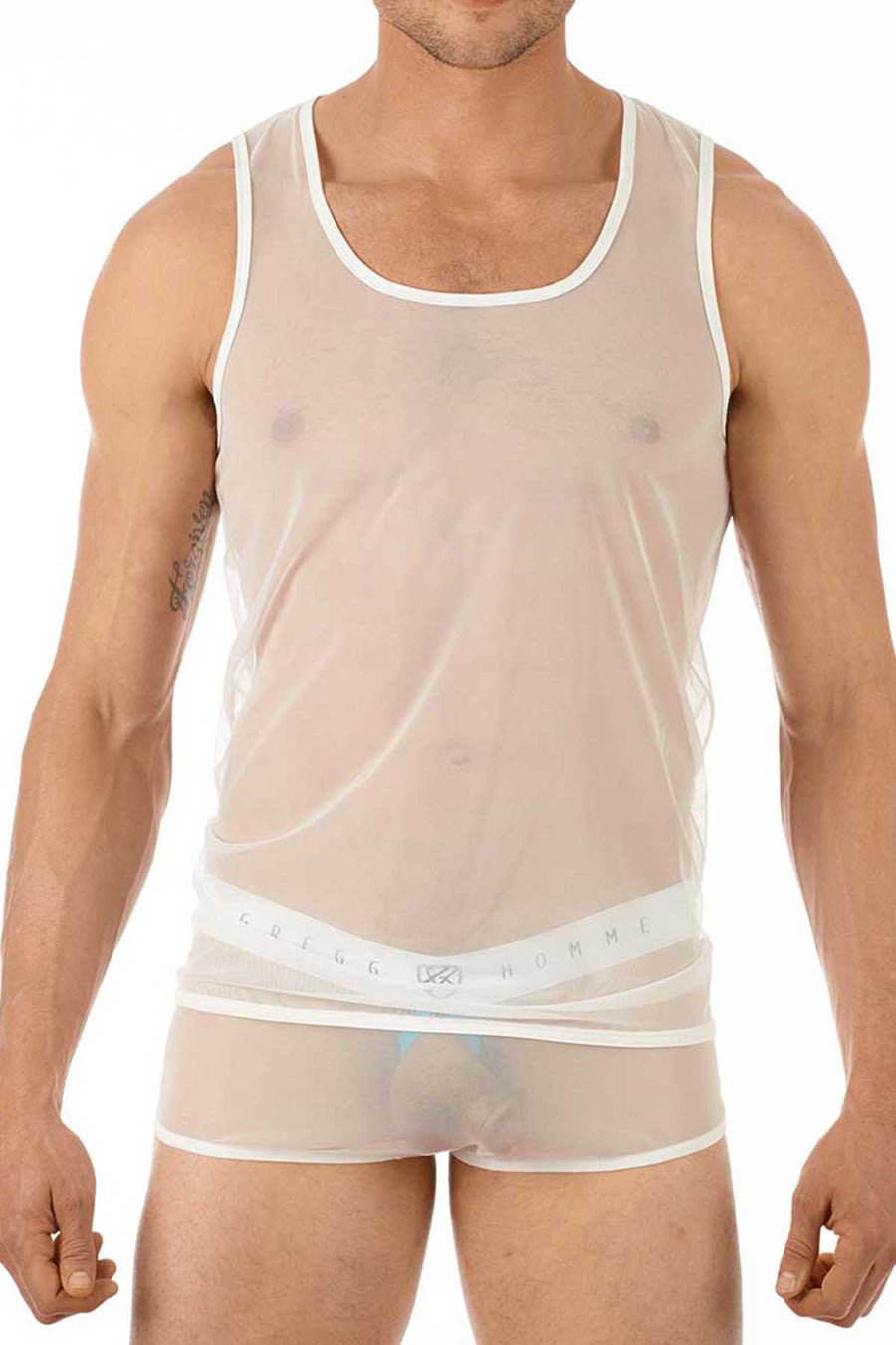 Gregg Homme White Erotik Ultra Sheer Mesh Tank Top