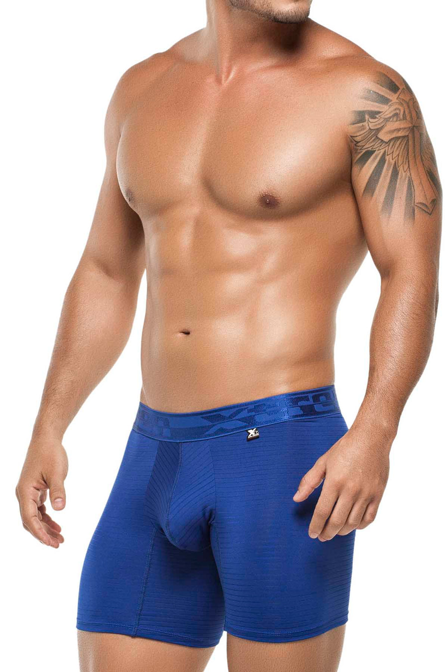 XTREMEN Blue Sheer Pin-Stripe Microfiber Boxer Brief