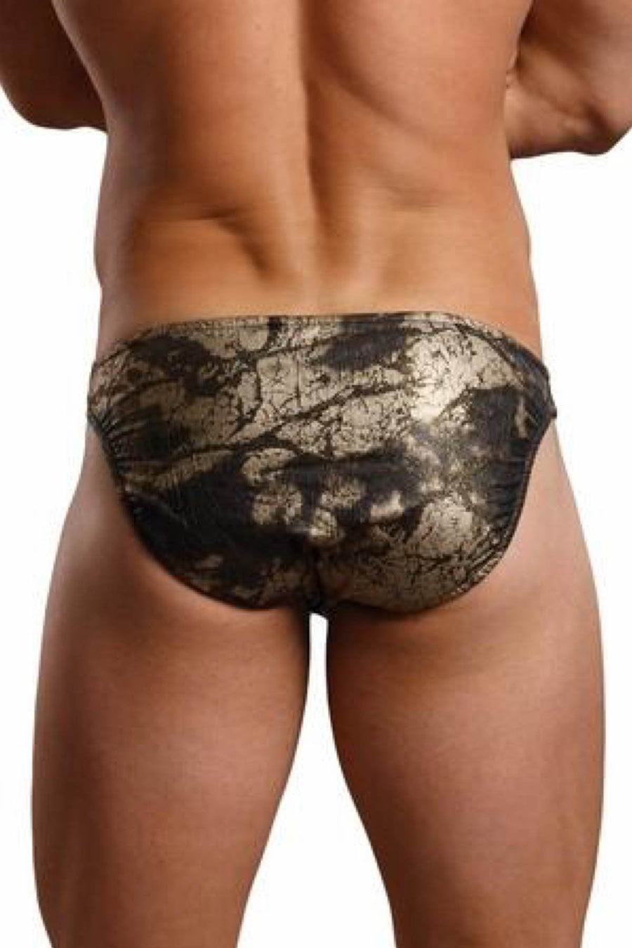Male Power Gold/Black Enchanted Forest Low-Rise Bikini Brief