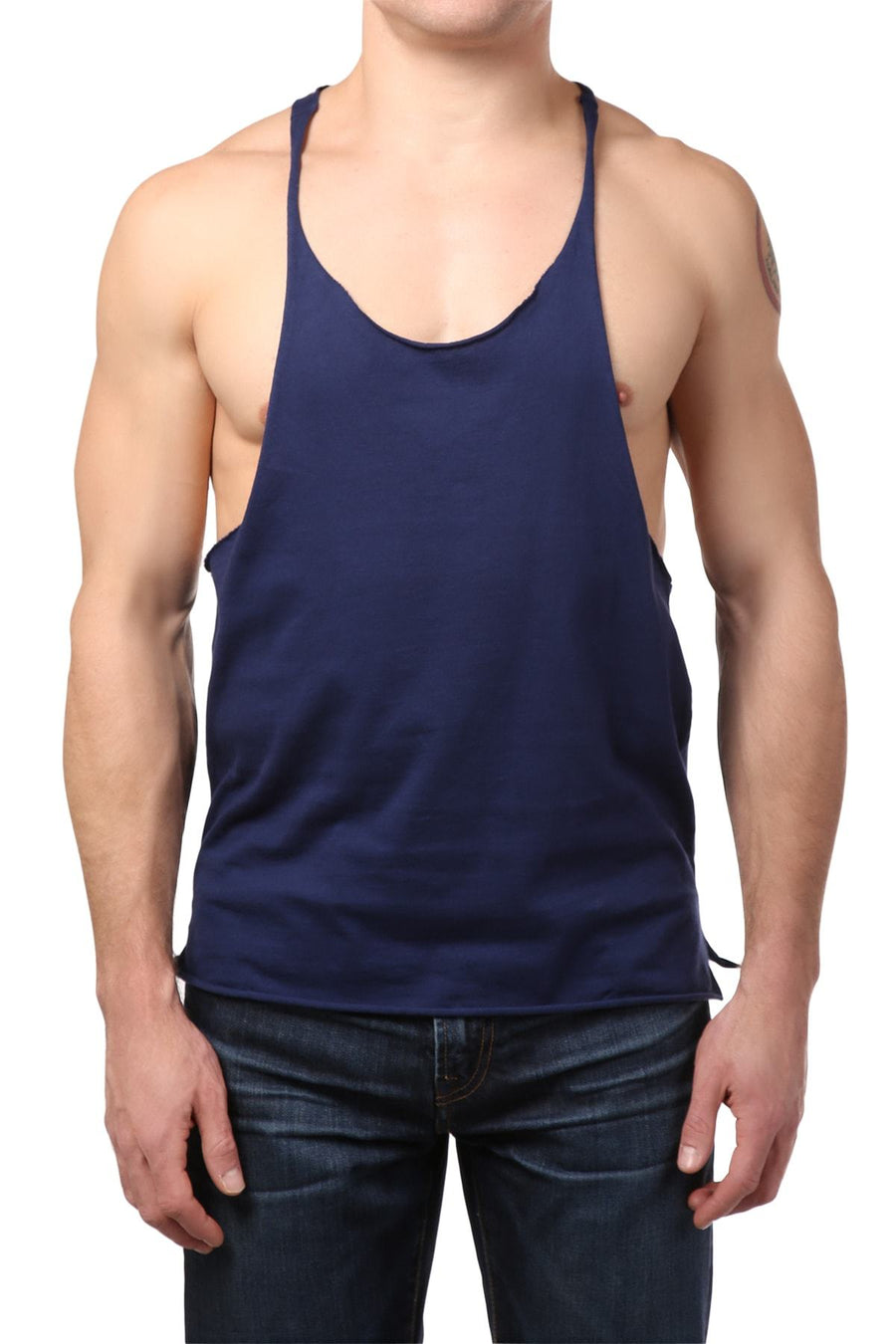 Y.M.L.A. Navy Blue Raw Edge String Tank