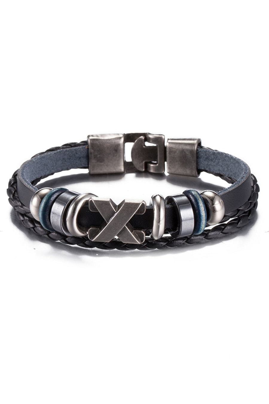 Vintage Black Cross Leather Bracelet