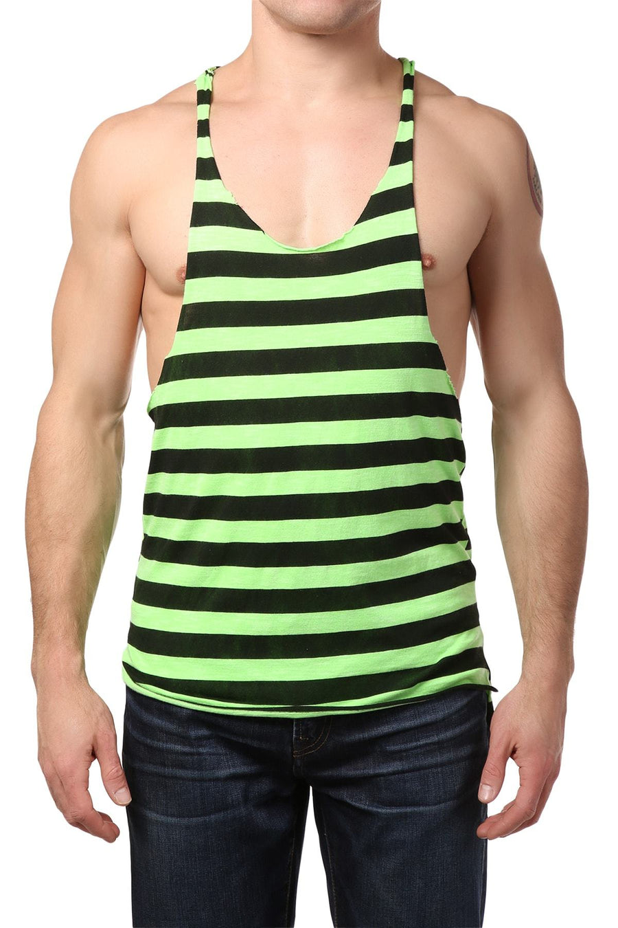 Y.M.L.A Lime Green Stripe Tank Top