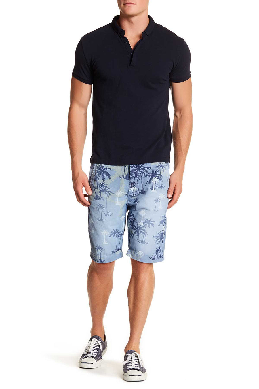Pop Icon Blue Palms Floral Flat Front Short