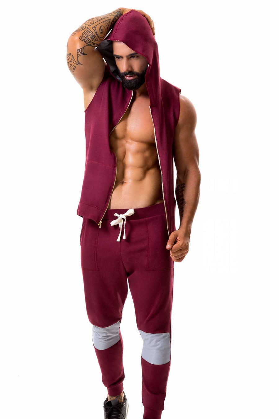 Jor Red-Wine Soho Sleeveless Hoodie