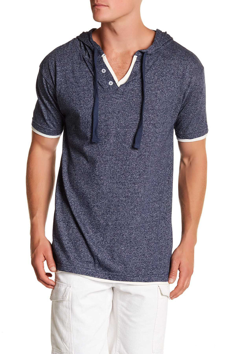 Pop Icon Navy Space-Dyed Hooded Henley
