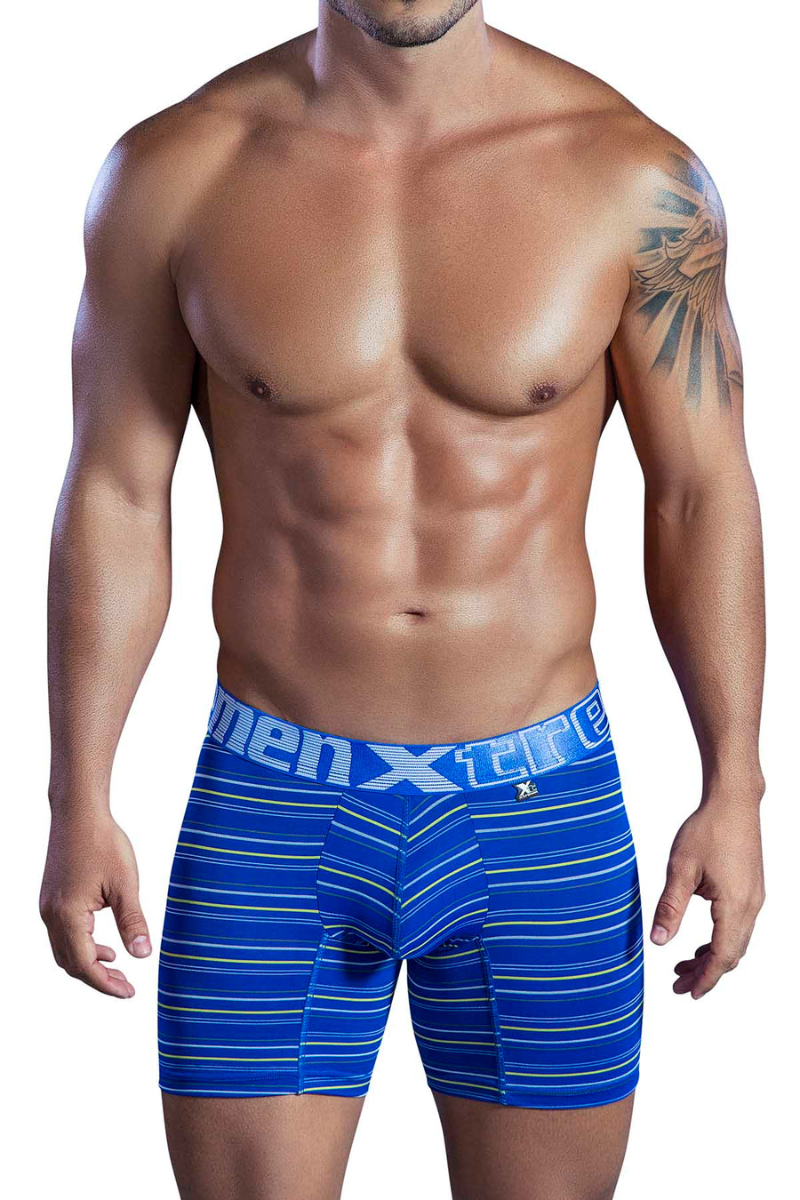 XTREMEN Royal-Blue Stripes Microfiber Classic Boxer Brief