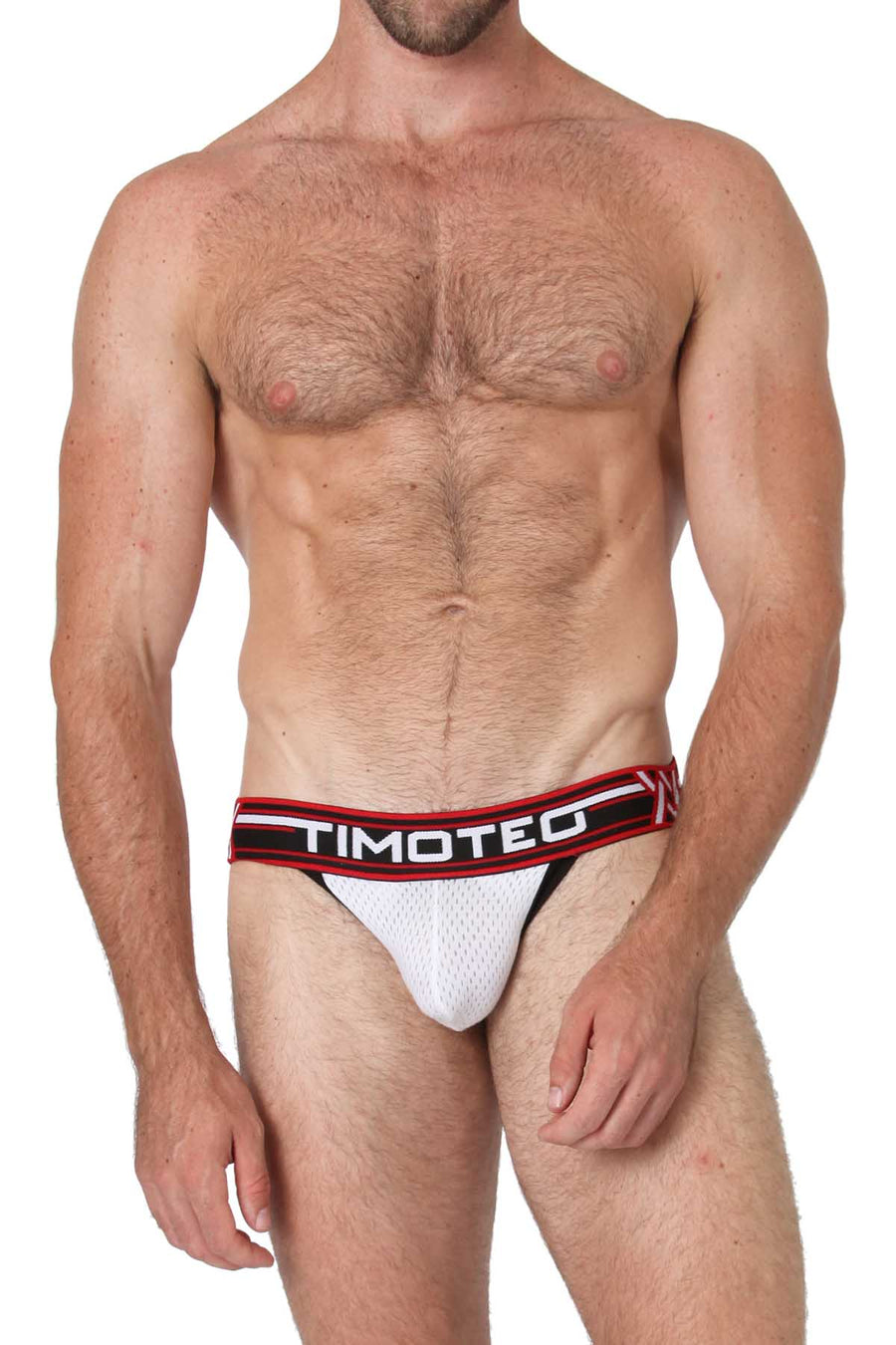 Timoteo White & Red Jet Stream U-Bulge Jockstrap
