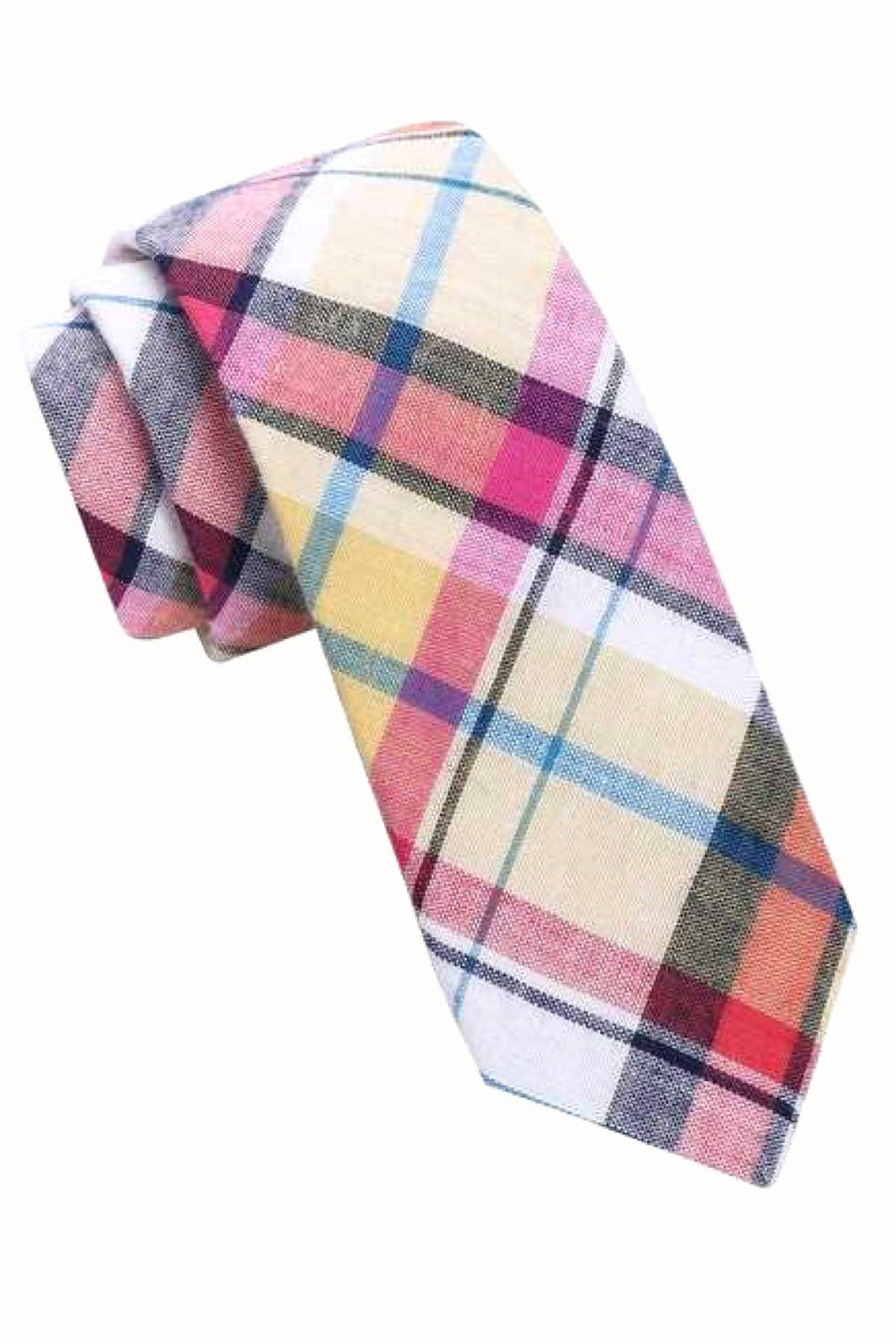 Skinny Tie Madness Pink/Yellow/Blue Plaid Tie