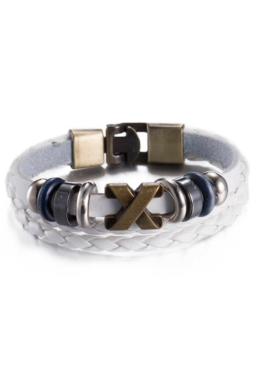 Vintage White Cross Leather Bracelet