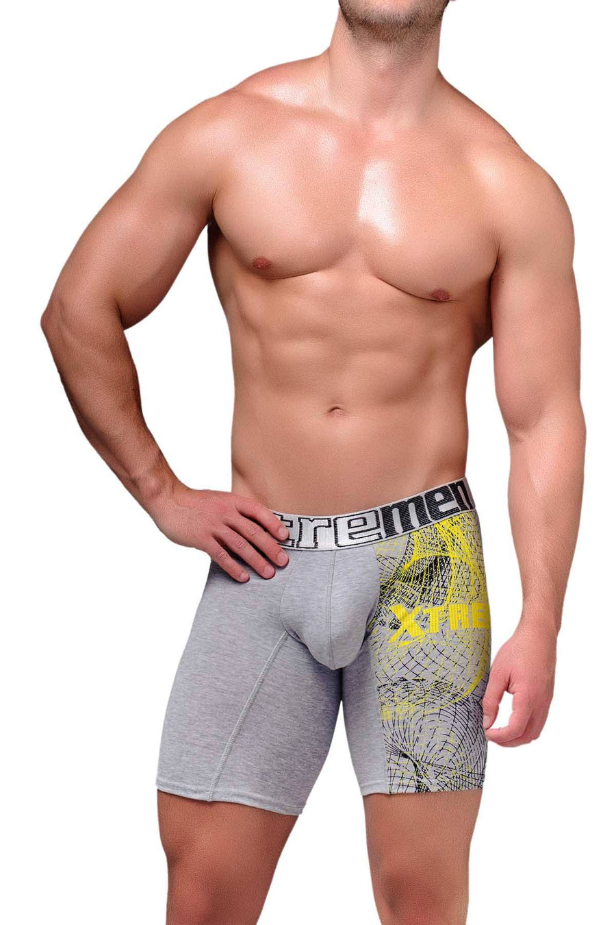 XTREMEN Grey/Yellow Printed Boxer Brief