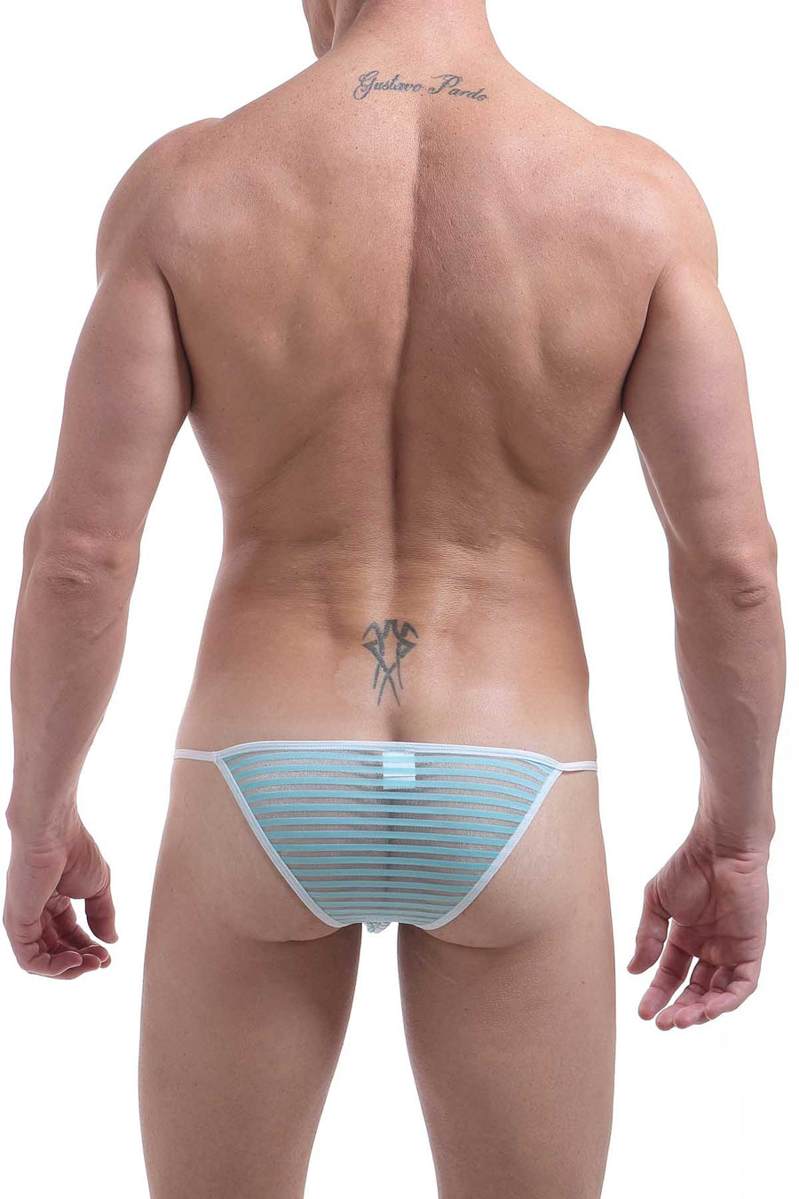 PetitQ Light Blue Sheer Mesh Stripe Kini