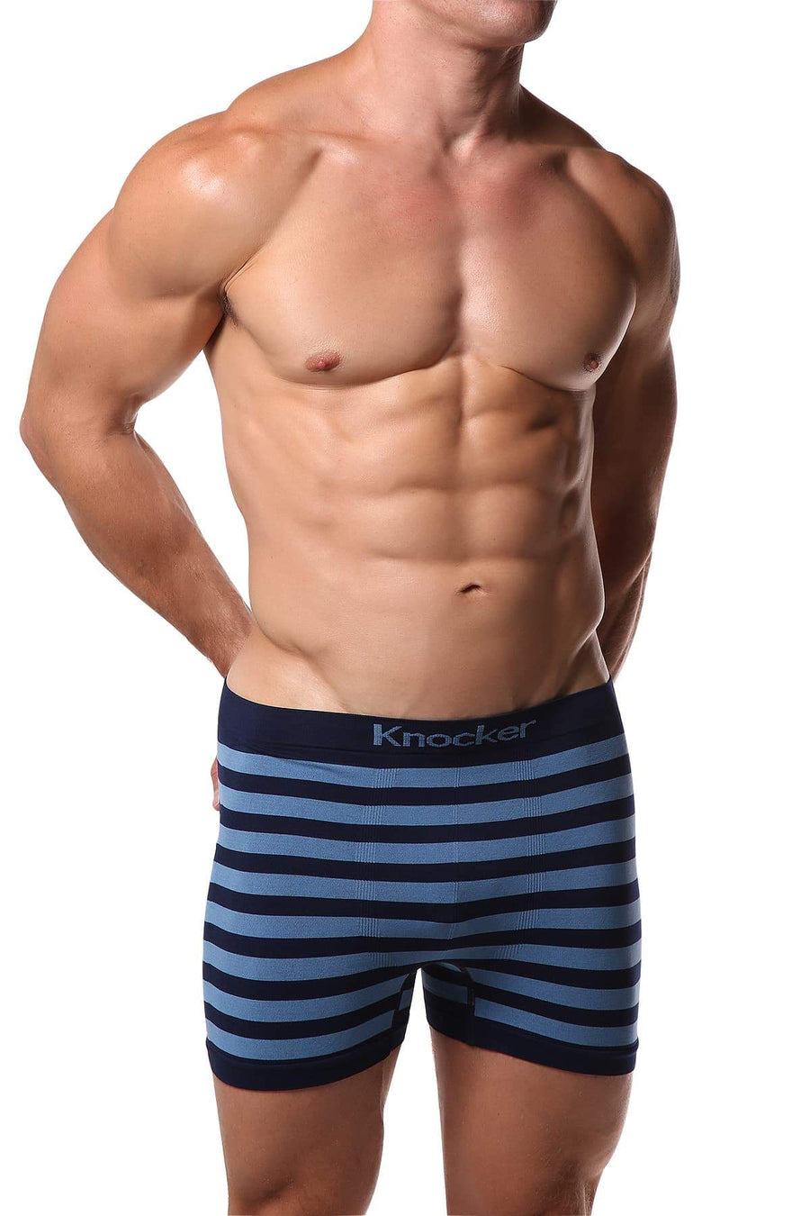 Knocker Navy & Light Blue Stripe Seamless Boxer Brief