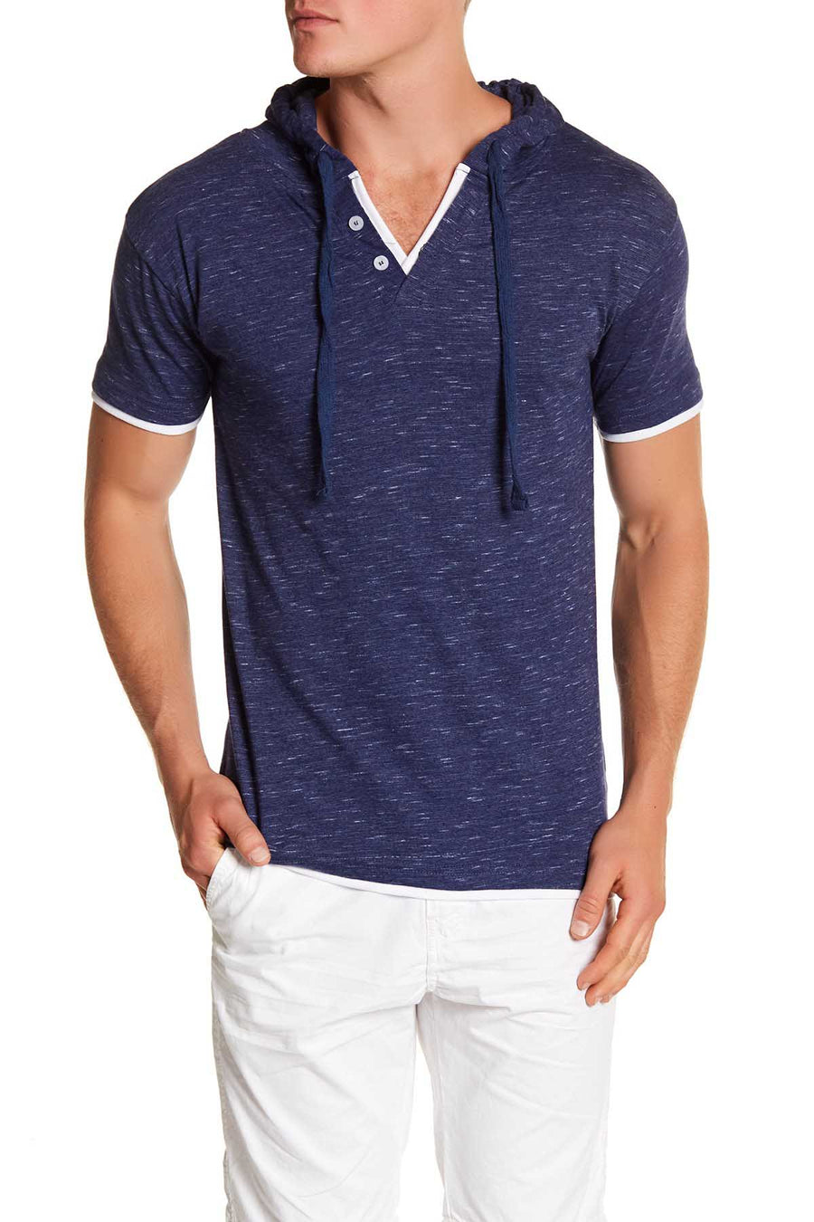 Pop Icon Blue Space-Dyed Hooded Henley