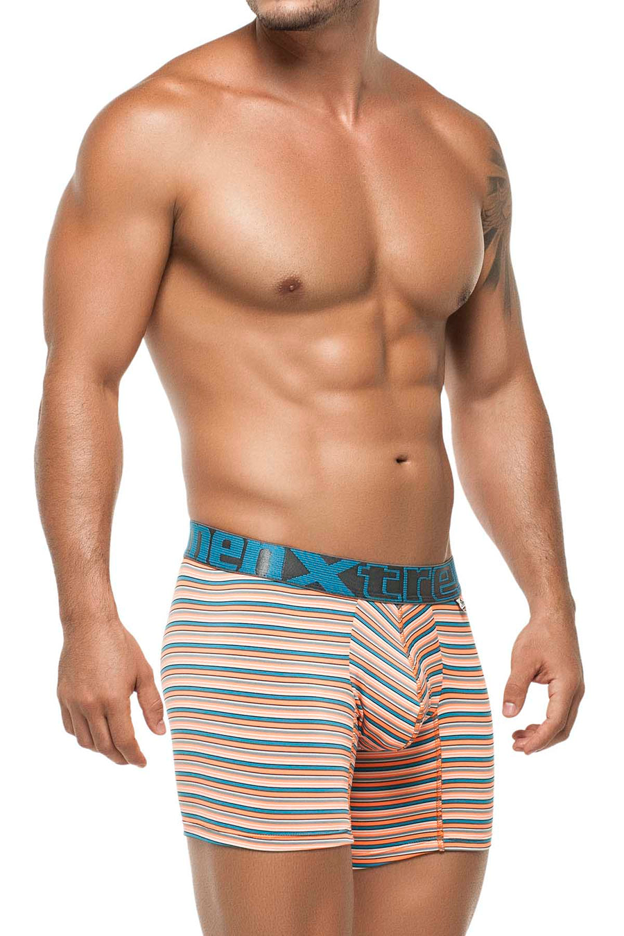 XTREMEN Orange/Blue Stripe Microfiber Classic Boxer Brief