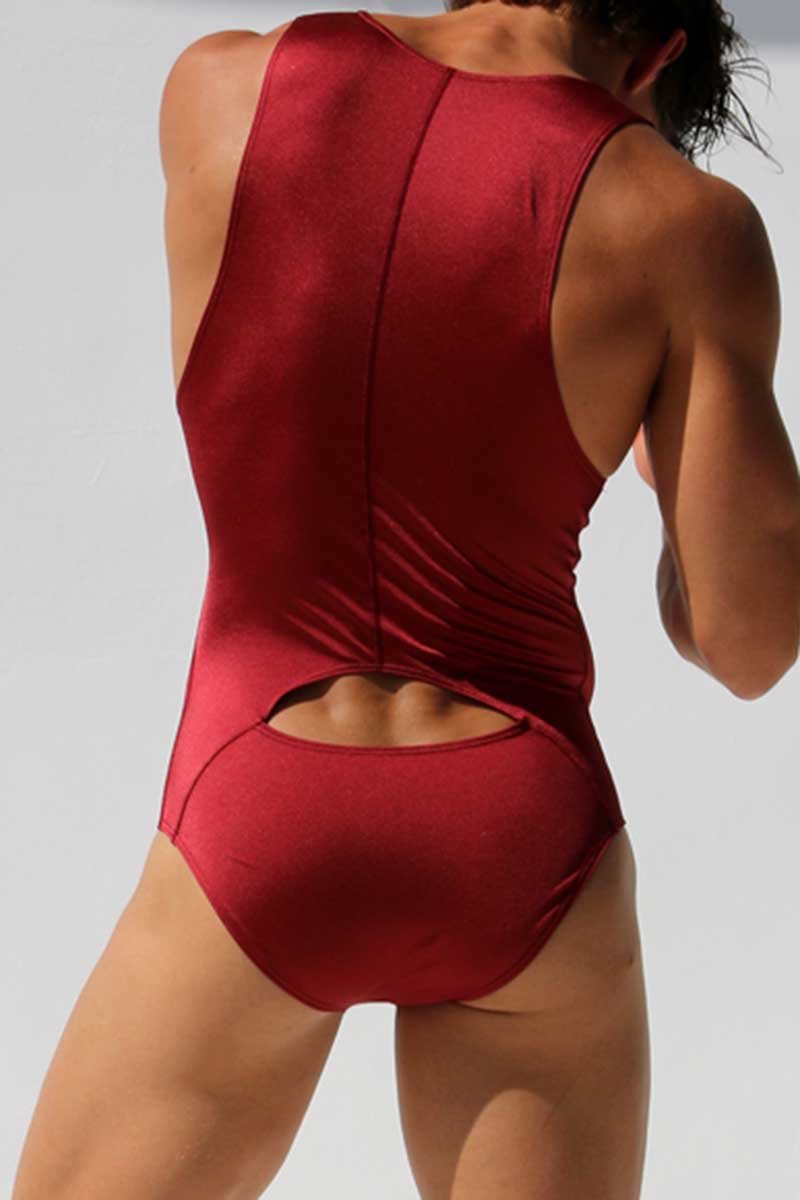 Rufskin Burgundy Shang Shiny Spandex Cut-Out Bodysuit