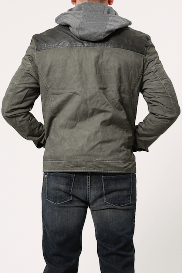 X-Ray Jeans Olive Cotton & Leather Look Jacket